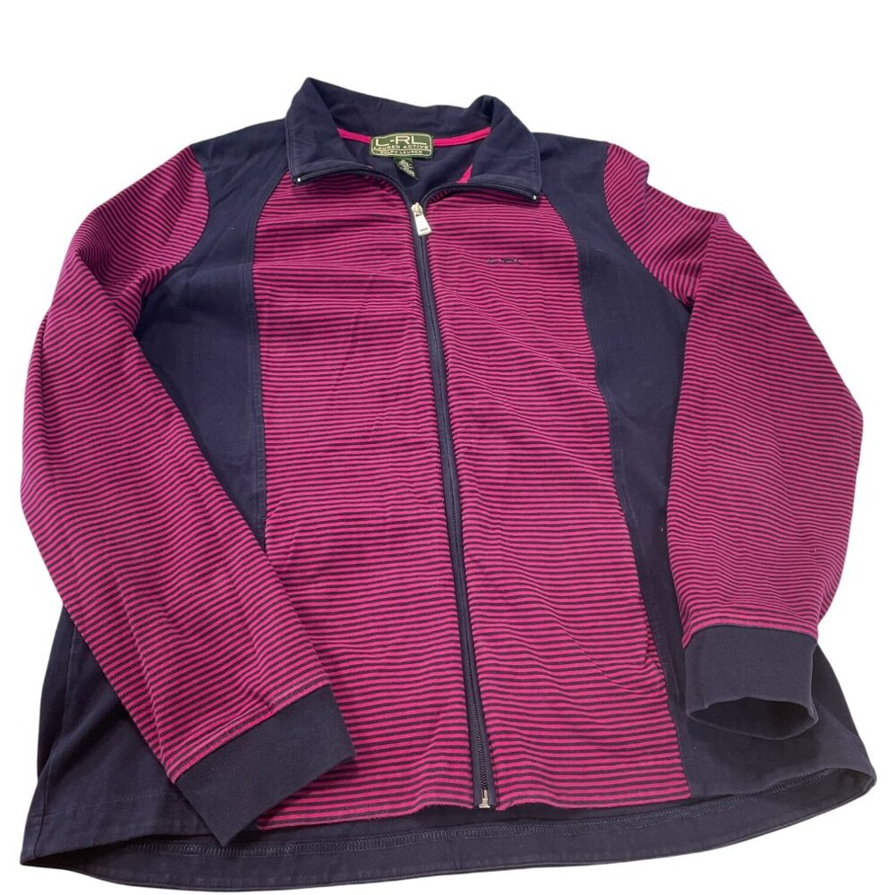 Lauren Ralph Lauren Active Womens Pink Blue Striped Full-zip Jacket Sz XL SKU 94